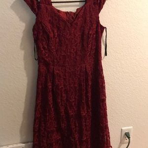 Lace off shoulder red dress